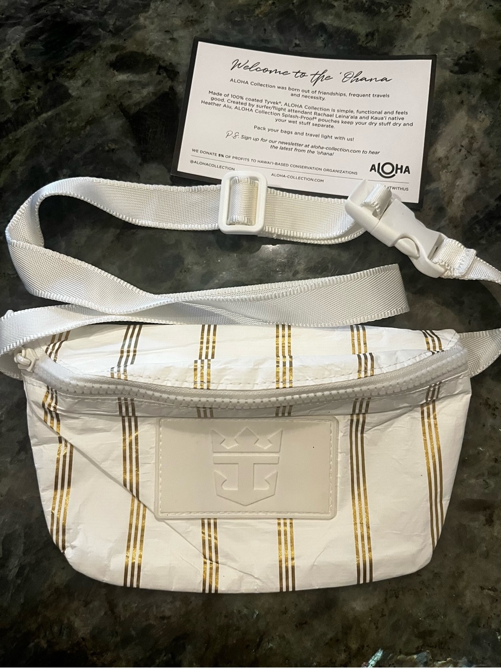 ALOHA Collection White & Gold Striped Fanny/ Waist Bag